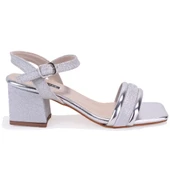 Dagoster DZA07-12531223 Gümüş Simli Kalın Topuklu Abiye Kadın Ayakkabı - 2