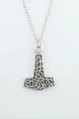 Thor Mjollnir Hammer Gümüş Kaplama Düz Zincir Kolye thumbnail 1