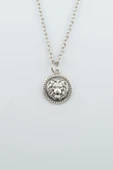 Minimal Aslan Madalyon Gümüş Kaplama Düz Zincir Kolye thumbnail 1