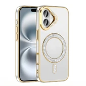 iPhone 16 Plus Kılıf Pırlanta Taş Tasarımlı Kablosuz Şarj Özellikli Karetta Silikon Kapak thumbnail 6