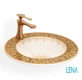 LENA YARI GÖMME ÇANAK LAVABO E-3055A SARI DESENLİ - 1