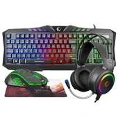 RAMPAGE KM-404 ARGENTI Rainbow Aydınlatmalı USB Gaming Combo Q Klavye + Kulaklık + Mouse + Mousepad - 1
