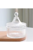 Çizgili Kapaklı Cam Şekerlik Mumluk 6x9cm 1 Adet - 2