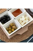 Lüx Dekoratif Bambu Ahşap Tepsili Kahvaltılık Porselen 6'lı Kahvaltılık Set - 3