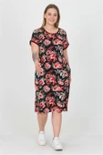 Dipmoda kadın bisiklet yaka çiçek desenli büyük beden yazlık elbise AYSL30 thumbnail 1