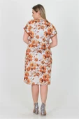 Dipmoda kadın kiremit çiçek desenli yazlık cep detaylı büyük beden elbise AYSL35 thumbnail 6