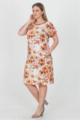 Dipmoda kadın kiremit çiçek desenli yazlık cep detaylı büyük beden elbise AYSL35 thumbnail 4
