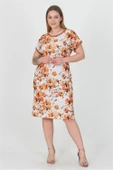 Dipmoda kadın kiremit çiçek desenli yazlık cep detaylı büyük beden elbise AYSL35 thumbnail 1