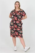 Dipmoda kadın bisiklet yaka çiçek desenli büyük beden yazlık elbise AYSL30 thumbnail 2