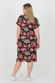 Dipmoda kadın bisiklet yaka çiçek desenli büyük beden yazlık elbise AYSL30 thumbnail 6