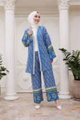 Dipmoda kadın ithal kumaş tesettür kimono takım SMS020 - Mavi - 2