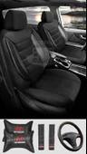 Fiat Egea Linea Albea Punto Palio Uyumlu Siyah Tay Tüyü Ön Arka Full Takım Koltuk Kılıfı Boyun Yastığı Kemer Koforu Direksiyon Kılıfı Seti - 1