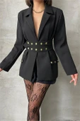 Dipmoda kadın tasarım çıtçıt detaylı blazer ceket DPG079 - 3