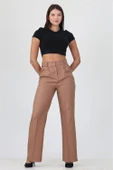 Dipmoda kadın camel yüksek bel cepli palazzo kumaş pantalon ELA001 - 1