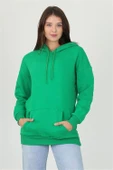 Dipmoda kadın yeşil kapüşonlu kanguru cepli üç iplik sweatshirt FVR002 - 2