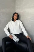 Dipmoda kadın kapüşonlu kısa sweatshirt GTS025 - Ekru - 2