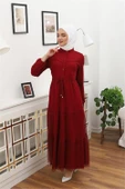 Dipmoda kadını düğme detaylı tesettür elbise RSSN44 - Bordo - 3