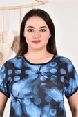 Neseli butik kadın bisiklet yaka desenli büyük beden elbise AYSL85 - 5