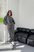 Dipmoda kadın eskitme yıkamalı üç iplik eşofman takımı GTS021 - 1