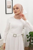 Dipmoda kadın tül kemerli tesettür elbise RSSN45 - Beyaz - 6