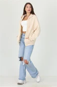 Dipmoda kadın kapüşonlu cep ve fermuar detaylı sweatshirt FVR003 - 1