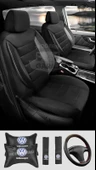 Volkswagen Polo Golf Jetta Bora Passat Tiguan Uyumlu Siyah Tay Tüyü Ön Arka Full Takım Koltuk Kılıfı Boyun Yastığı Kemer Koforu Direksiyon Kılıfı Seti - 1