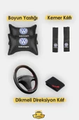 Volkswagen Polo Golf Jetta Bora Passat Tiguan Uyumlu Krem Tay Tüyü Ön Arka Full Takım Koltuk Kılıfı Boyun Yastığı Kemer Koforu Direksiyon Kılıfı Seti - 4