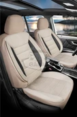 Volkswagen Polo Golf Jetta Bora Passat Tiguan Uyumlu Krem Tay Tüyü Ön Arka Full Takım Koltuk Kılıfı Boyun Yastığı Kemer Koforu Direksiyon Kılıfı Seti - 2