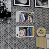 Kenzlife duvar rafı kitaplık hülas byz 022*039*13 ikili duvara asma aparatlıdır 2 adet - 1