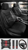 Peugeot 106, 107, 205, 206, 207, 208, 396, 307, 308 Uyumlu Siyah Tay Tüyü Ön Arka Full Takım Koltuk Kılıfı Boyun Yastığı Kemer Koforu Direksiyon Kılıfı Seti - 1