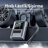 Polham 60W 4000mAh Şarjlı 150PSİ Ultra Hızlı Lastik Şişirme Hava Kompresörü, Araç,Motor,TOP Şişirme Pompası - 3