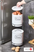 Decorev Kulplu 2 Katlı Patates Soğanlık Metal Patates Soğan Kovası Sebzelik Sepeti Beyaz thumbnail 1