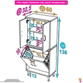 Modilayn İLKİM 60 x 138 x 32,5 cm' lik Kapak İçi Çift Raflı, Bir Akıllı Çamaşır Sepetli Dolap thumbnail 3