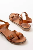 205-091 Taba Ortopedik Hakiki Deri Kadın Sandalet - 5