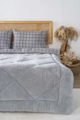 Gri Kareli Loura Tek Kişilik Çift Taraflı Lüx Wellsoft Yorgan Seti 155x215 cm - 1