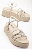 24422-1221 Bej Dolgu Topuk Kadın Sandalet thumbnail 3