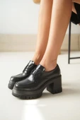 Nvl-507 Siyah Günlük Yüksek Topuklu Platform Loafer Kadın Ayakkabı - 2