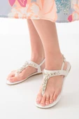 152-1110 Beyaz Gümüş Taşlı Parmak Arası Kadın Sandalet thumbnail 1