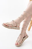 1001-1001 Bej Bilekten Bağcıklı Kadın Sandalet thumbnail 2