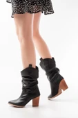 Ls-1860 Siyah Körüklü Kalın Topuklu Günlük Kadın Bot thumbnail 4