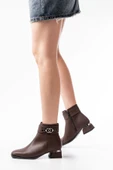 Rm-502 Kahverengi Toka Aksesuarlı Topuklu Fermuarlı Günlük Kadın Bot thumbnail 2