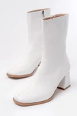 Msk-032 Beyaz Topuklu Fermuarlı Kadın Bot - 5