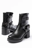 5109-3028 Siyah Toka Aksesuarlı Fermuarlı Topuklu Günlük Kadın Bot thumbnail 6