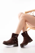 02-2013 Kahverengi Süet Toka Aksesuarlı Fermuarlı Günlük Kadın Bot thumbnail 2