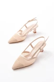 K-607 Bej Günlük Fileli Arkası Açık 7 Cm Topuklu Bayan Ayakkabı thumbnail 4