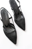 K-607 Siyah Günlük Fileli Arkası Açık 7 Cm Topuklu Bayan Ayakkabı thumbnail 4