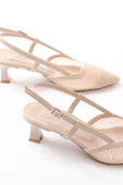 K-607 Bej Günlük Fileli Arkası Açık 7 Cm Topuklu Bayan Ayakkabı thumbnail 1
