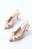 İnf-4501 Bej Rugan Günlük Arkası Açık Fiyonklu Topuklu Bayan Ayakkabı thumbnail 3