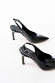 St-1153 Siyah Rugan Günlük Arkası Açık 9 Cm Topuklu Kadın Ayakkabı thumbnail 3