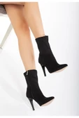 Vrt-4811 Siyah Süet Yüksek İnce Topuklu Fermuarlı Kadın Bot thumbnail 4